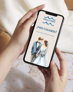 invitación digital Brisa, invitación de boda minimalista, invitación digital elegante, invitación digital fresca, invitación de boda playa digital.