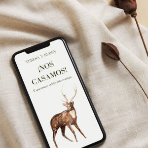 invitación digital monte, invitación de boda rústica, invitación ciervos personalizada, invitación digital boda campo, papelería boda natural.