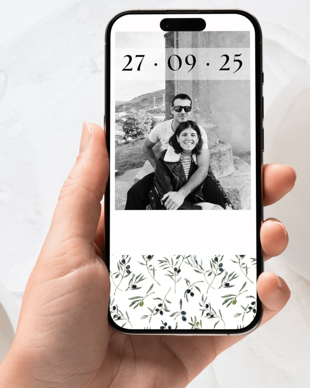 invitación digital olivo, invitación de boda mediterránea, invitación digital elegante, invitación digital rústica, invitación digital naturaleza, invitación digital boda sostenible.