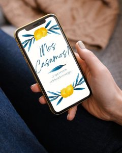 invitación digital citrus, invitación de boda cítrica, invitación digital mediterránea, invitación digital alegre, invitación boda verano, invitación digital sostenible.