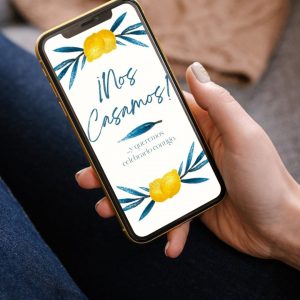 invitación digital citrus, invitación de boda cítrica, invitación digital mediterránea, invitación digital alegre, invitación boda verano, invitación digital sostenible.