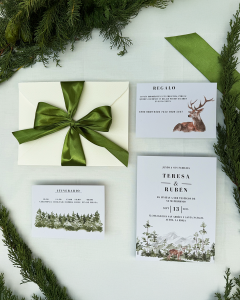 invitación física monte, invitación de boda rústica, invitación ciervos personalizada, invitación boda campo, papelería boda natural.