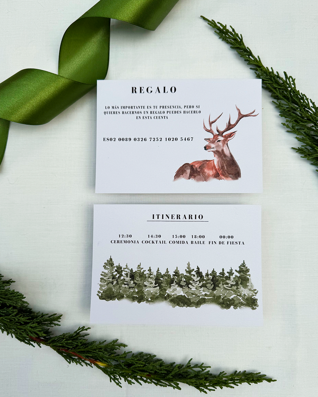 invitación física monte, invitación de boda rústica, invitación ciervos personalizada, invitación boda campo, papelería boda natural.